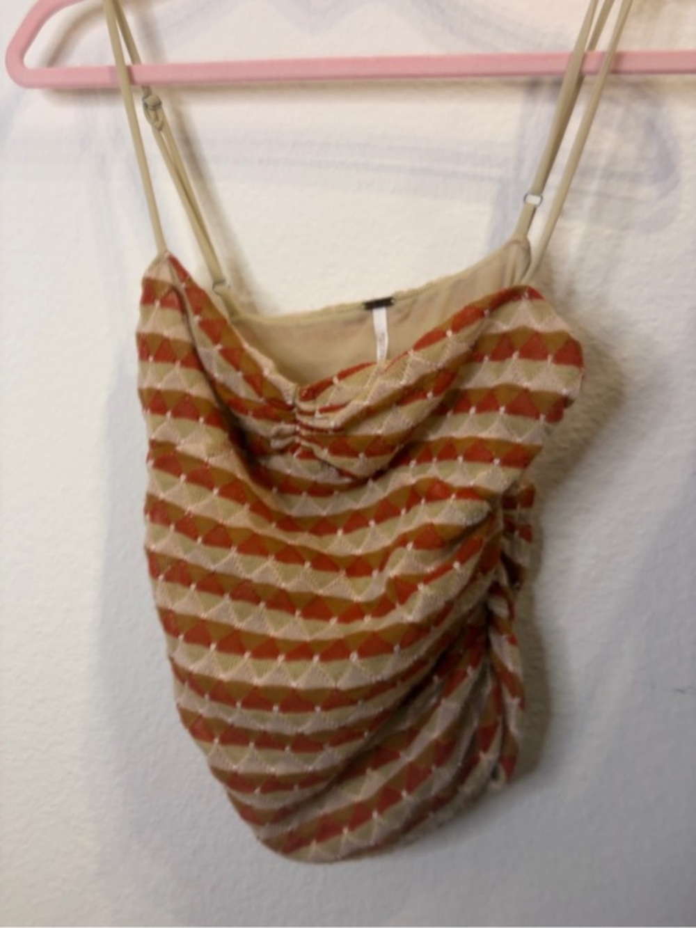 Free People Beige and Rust Patterned Cowl Neck Tank